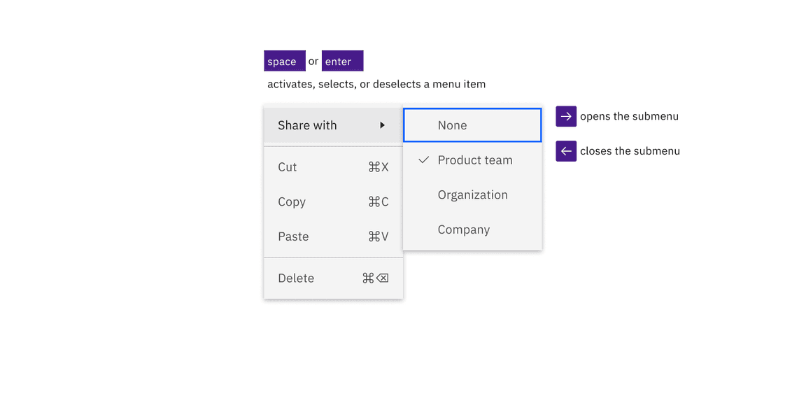 example of menu keyboard interaction